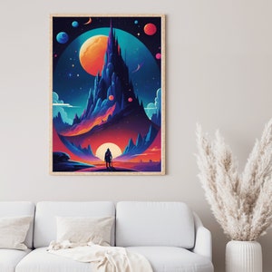Space Mountain Portrait |Mysterious Man in Galaxy Art| Vibrant Cosmic Print |Cosmic Home Decor | Stunning Wall Art | AI Art Digital Download