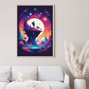 Cosmic Man on Mountain|Supernova Starry Sky Art|Cosmic Nebula Art Print|AI-Generated Galaxy Art|Home Decor|Printable Art | Digital Download