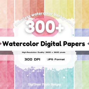 Watercolor Texture Digital Papers -300+ Background Images - Pastel Shades - High Quality - Instant Download PDF with Download Link Provided.
