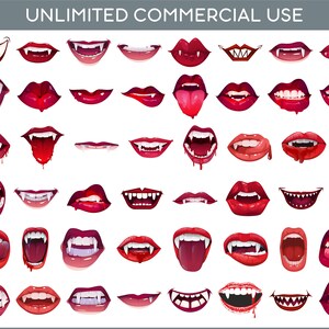 48 Vampire Lips Svg Bundel, Druipende lippen Svg, Vampire giftanden, Bloedige lippen, voor Cricut & Silhouette ontwerpen, sublimatie ontwerpen, DTF, UV DTF