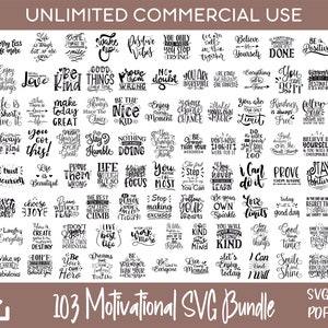 Lot de 103 citations motivantes SVG, SVG inspirant, SVG positif pour Cricut & Silhouette, designs par sublimation, gravés au laser