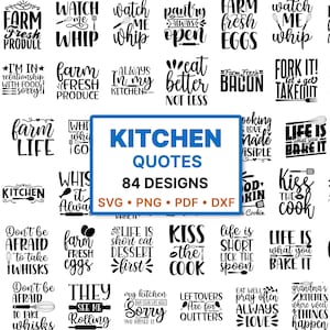 84 Kitchen SVG Bundle, Towel, Pot Holder, Cutting Board, Apron, Split Quotes PNG, Commercial Use