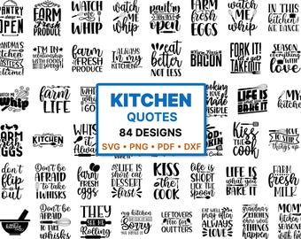84 Kitchen SVG Bundle, Towel, Pot Holder, Cutting Board, Apron, Split Quotes PNG, Commercial Use