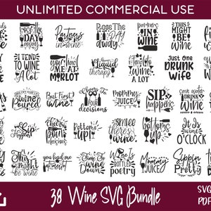Lot de 38 citations de vin SVG, dictons de vin drôles Svg, Svg d'alcool, pour les conceptions Cricut & Silhouette, conceptions par sublimation, gravure laser