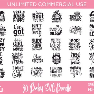 30 Baby Quotes SVG Bundle, Funny Baby svg, Baby Sayings svg, for Cricut & Silhouette designs, sublimation designs, laser engraved
