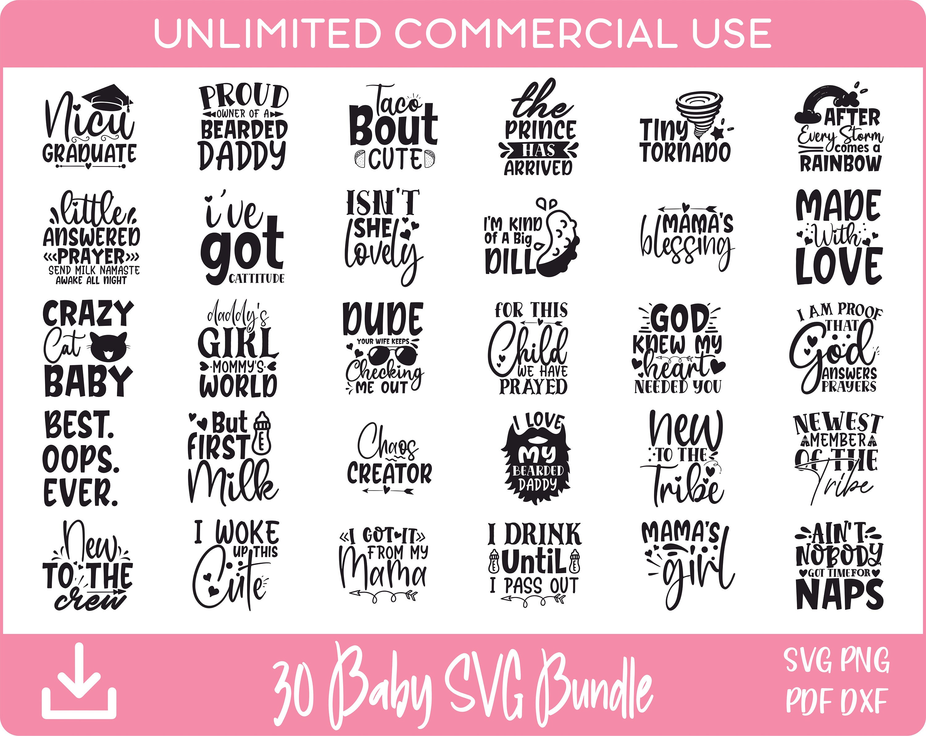 30 Baby Quotes SVG Bundle, Funny Baby Svg, Baby Sayings Svg, for Cricut ...