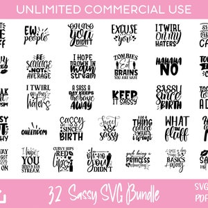 32 Sassy Quotes SVG Bundle, Sassy Sayings, divertenti svg, per Cricut e Silhouette, design a sublimazione, incisi al laser