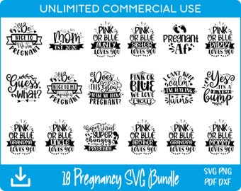 18 Pregnancy Quotes SVG Bundle, Bbaby SVG, Mom SVG, Pink or Blue svg, for Cricut & Silhouette designs, sublimation designs, laser engraved