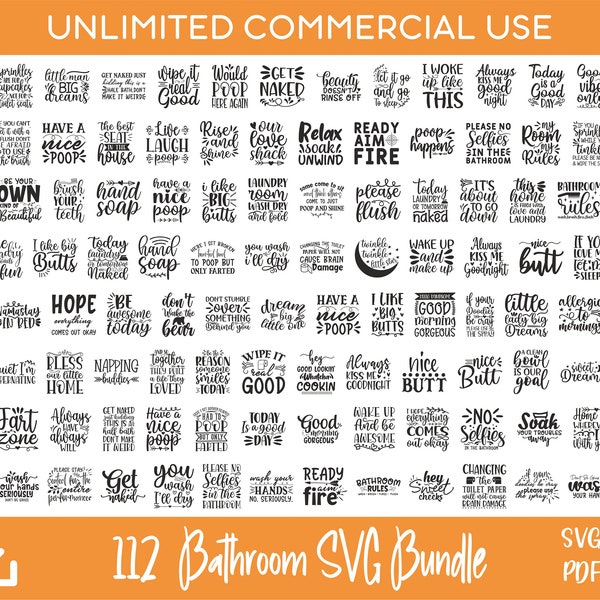 112 Bathroom Quotes SVG Bundle, Bathroom Decor, Funny Bathroom SVG, for Cricut & Silhouette designs, sublimation designs, laser engraved