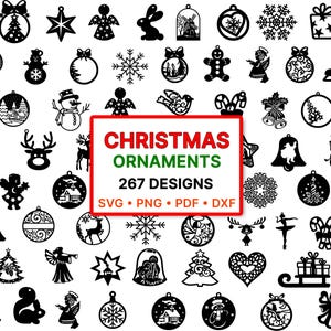 Paquete de archivos vectoriales navideños CNC: 267 adornos navideños SVG, DXF y CDR, diseños de siluetas cortadas con láser y Cricut.