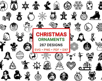 CNC Christmas Vector Files Bundle, 267 Christmas Ornaments svg, dxf, cdr, Laser Cut & Cricut Silhouette Designs