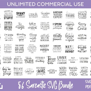 56 Sarcastische citaten SVG-bundel, sarcastische spreuken, grappige SVG, voor Cricut & Silhouette-ontwerpen, sublimatieontwerpen, lasergegraveerd