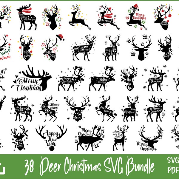 Christmas Deer SVG Bundle, Moose SVG, Reindeer SVG, Files for Cricut, Silhouette