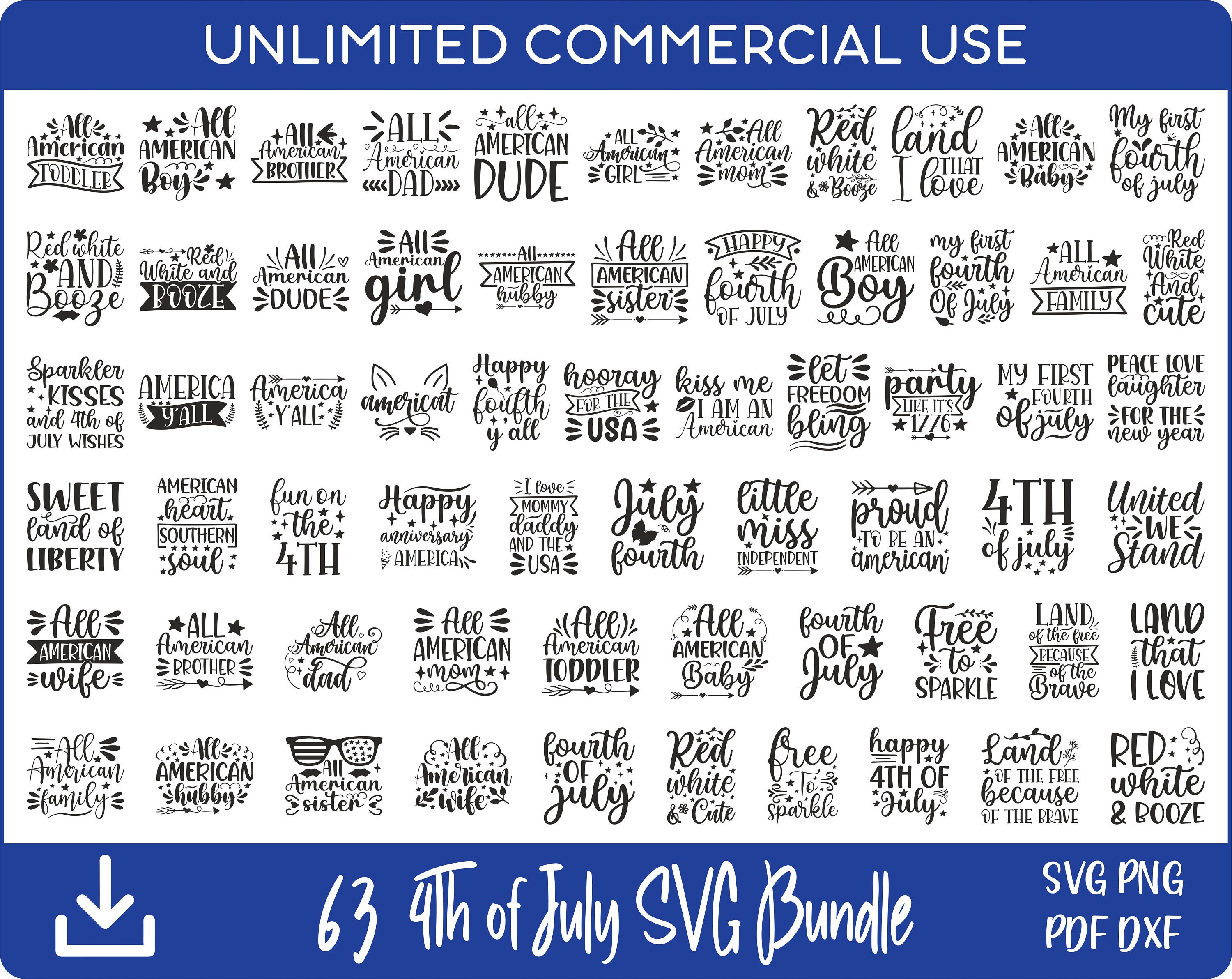63 4th of july Quotes SVG Bundle, 4th of july, Patriotic SVG, USA svg for Cricut & Silhouette designs, sublimation designs, laser engraved