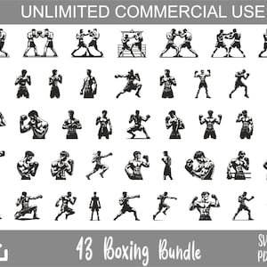 Paquete de SVG y PNG de boxeo: siluetas de boxeadores, imágenes prediseñadas de boxeo, plantillas de boxeadores y archivos vectoriales para manualidades