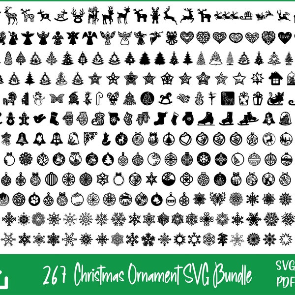267 Weihnachtsornament-SVG-Bundle, Baumschmuck-SVG-Datei, Weihnachtsdekor-Schnittdateien, runde Weihnachtsornamente SVG, Glowforge Weihnachtssvg