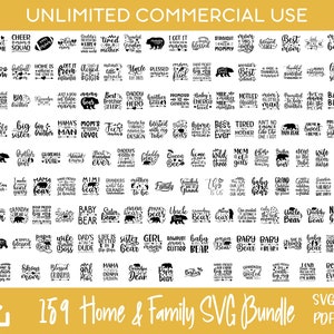 159 Home Family Quotes SVG Bundle, Home sweet home SVG, Family SVG per Cricut e Silhouette, design a sublimazione, incisi al laser