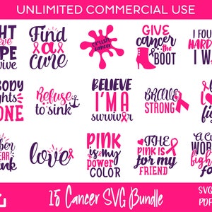 15 Cancer Quotes SVG-bundel, bewustzijn lint Svg, Fight Cancer Svg, voor Cricut & silhouet ontwerpen, sublimatie ontwerpen, lasergegraveerd