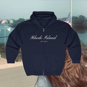 Sudadera con capucha extragrande y cremallera de Rhode Island, estética Lana, suéter Pinterest, sudadera unisex, sudadera con capucha y cremallera completa, estética extragrande, Costa Este