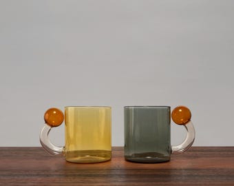 Modern Minimalist Colorful Glass Mugs with Accent Ball Handles