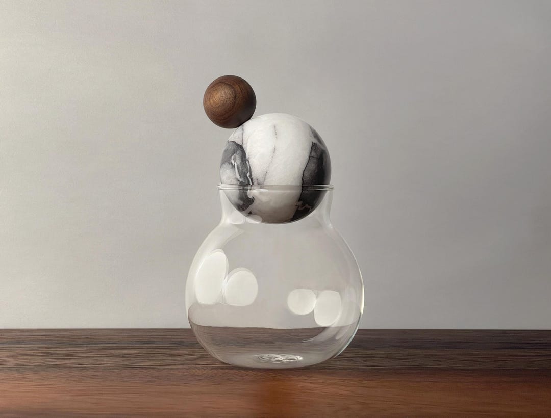 Spherical Jar Decorative Spherical Glass Container/jar With White Marble Ball Lid and ...