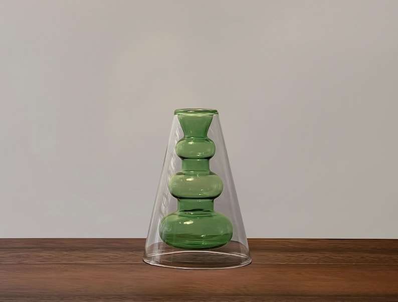 Modern Double-Walled Hydroponic Vase with Transparent and Colored Glass