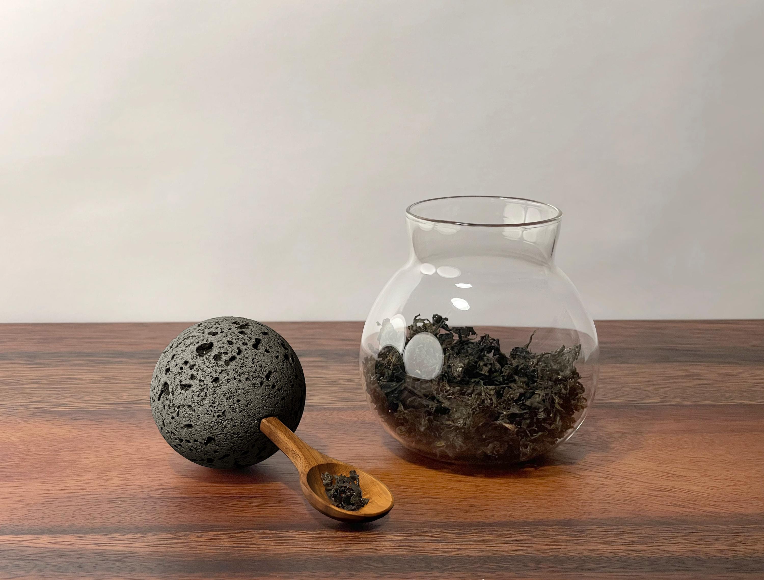 Spherical Jar Decorative Spherical Glass Container/jar With Natural Lava Stone Ball ...