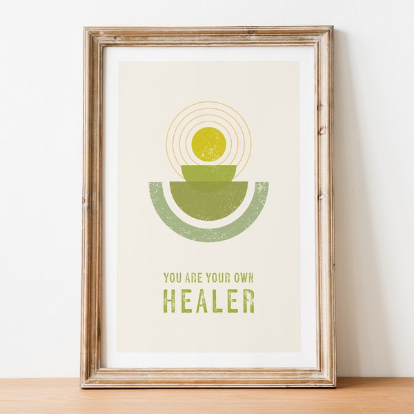 You Are Your Own Healer - Positive Affirmation Wall Art Print, Retro Vintage Mid-Century Design with Geometric Shapes, Unframed