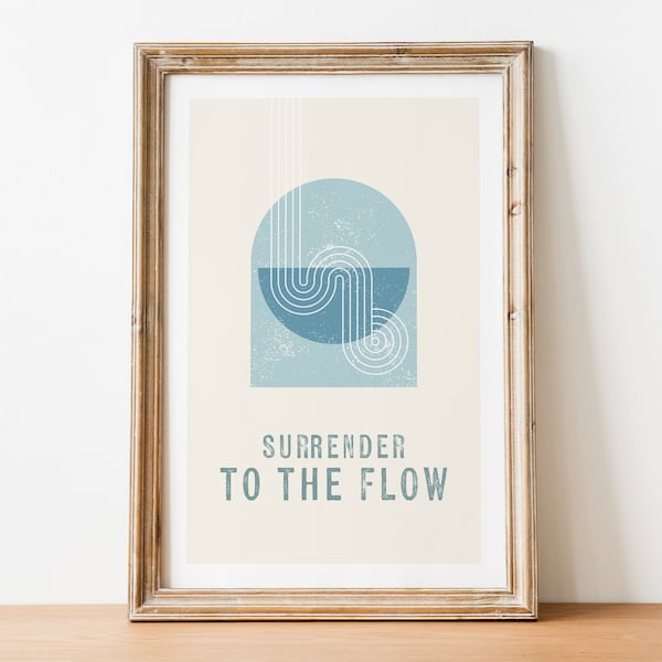 Surrender to the Flow - Positive Affirmation Wall Art Print, Retro Vintage Mid-Century Design with Geometric Shapes, Unframed