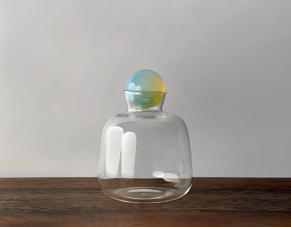 Decorative Glass Bottle with Opalite Crystal Ball Lid or Cork Ball Lid