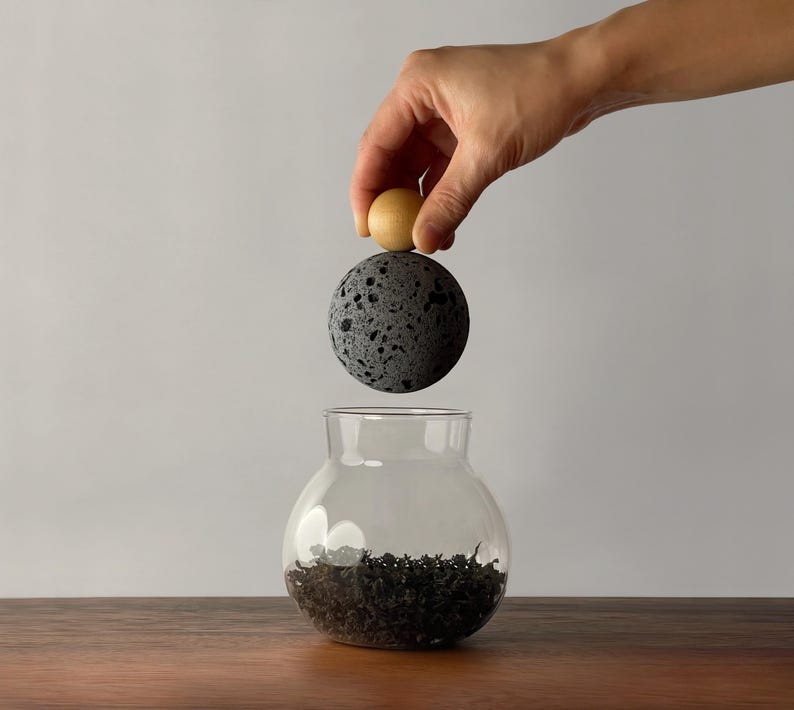Spherical Jar Decorative Spherical Glass Container/jar With Lava Stone Ball Lid and ...
