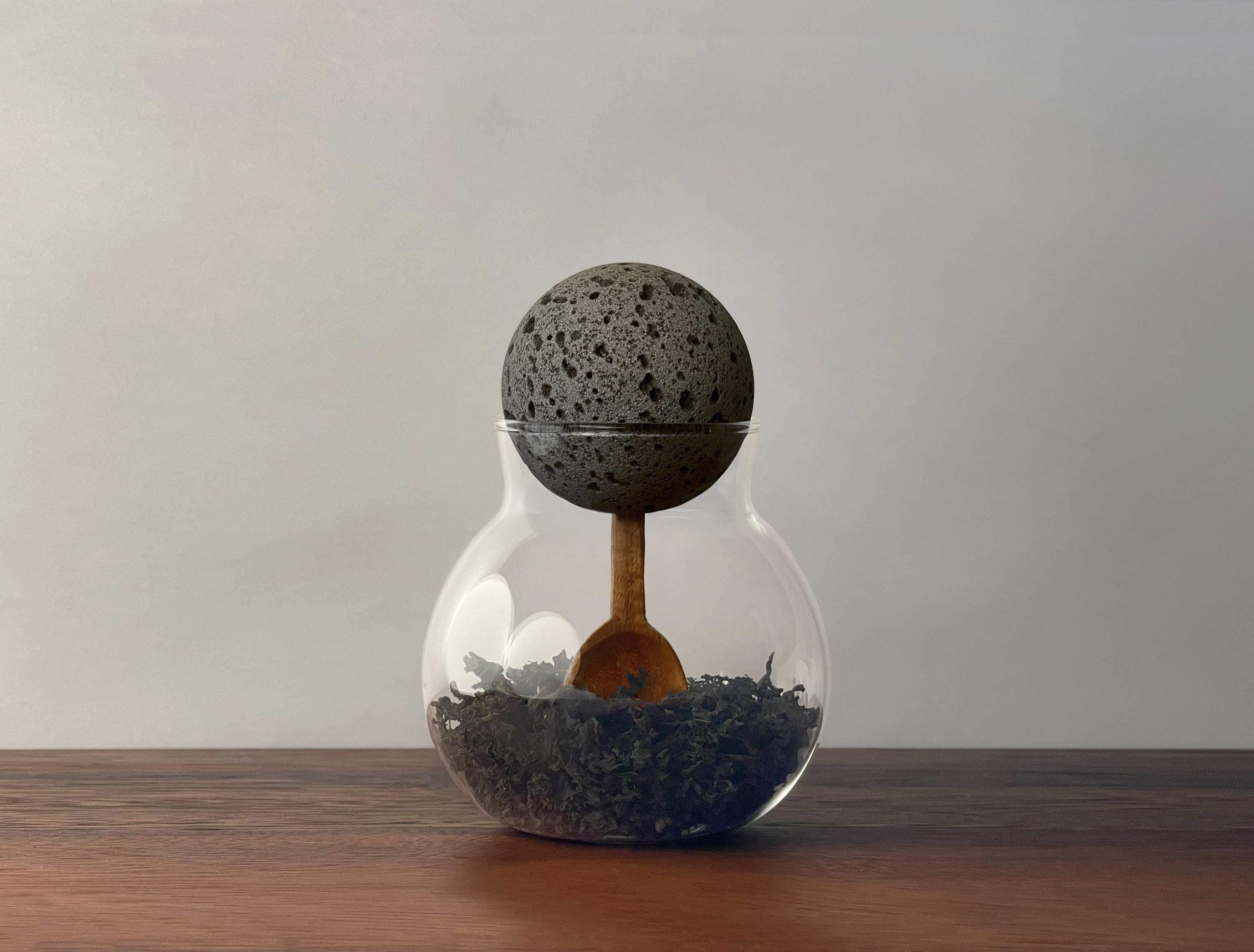 Spherical Jar Decorative Spherical Glass Container/jar With Natural Lava Stone Ball ...