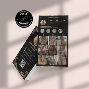 Schwarz & Gold elegante Visitenkarte | Canva Vorlage | Basteln | Nägel Stylist, Make-up, Hair Stylist QR Code | Schönheit, Friseur Geschäft 006