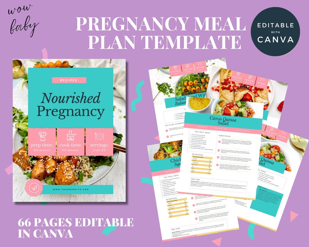 Pregnancy Meal Plan Printable Prenatal Recipes Editable Maternity 