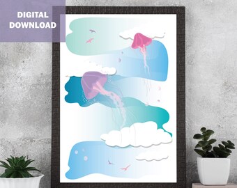 Jellyfish Poster Digital Poster Digital Print download Living room poster Printable Wall Art Creative Wall Art Artwork for your bedroom