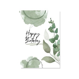 Happy Birthday Card, Printable Card, Birthday Card, Digital Download, Green Birthday Card, Garden Style Birthday Card image 2