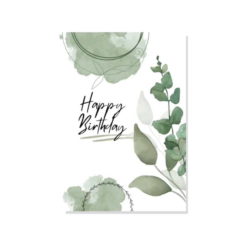 Happy Birthday Card, Printable Card, Birthday Card, Digital Download, Green Birthday Card, Garden Style Birthday Card image 2