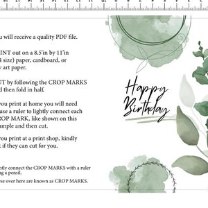 Happy Birthday Card, Printable Card, Birthday Card, Digital Download, Green Birthday Card, Garden Style Birthday Card image 4