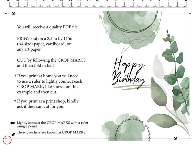 Happy Birthday Card, Printable Card, Birthday Card, Digital Download, Green Birthday Card, Garden Style Birthday Card image 4