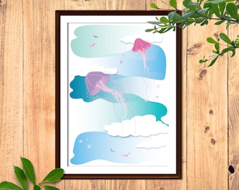 Jellyfish Art, Digital Download, Printable Wall Art, Living room poster, Creative Wall Art, Artwork for your bedroom