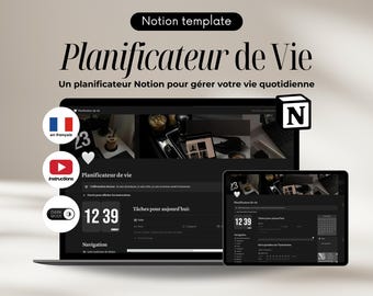 Template Notion Planificateur de vie tout-en-un, Ultime Planificateur Notion pour Organization Personnelle, Template Notion français