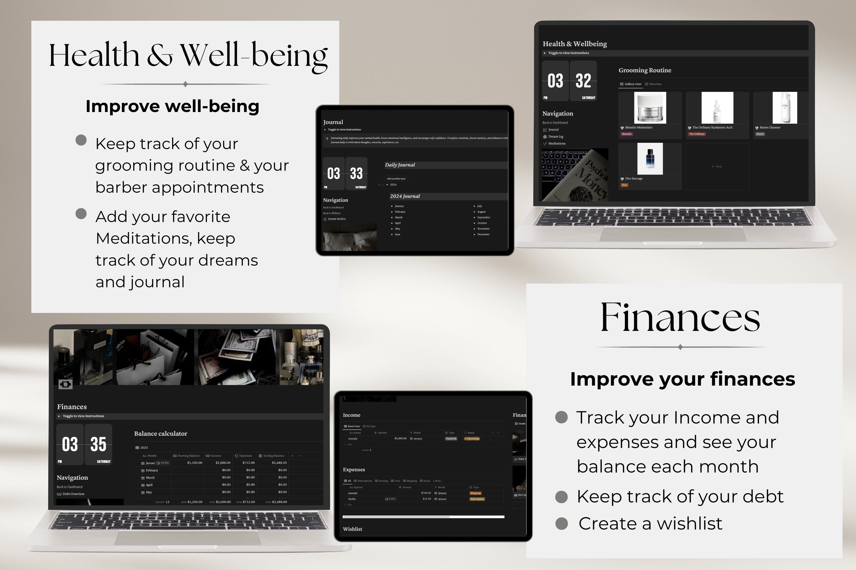 Notion Template for Men Notion Life Planner Dark Mode, All in One Notion Templates, Digital ...