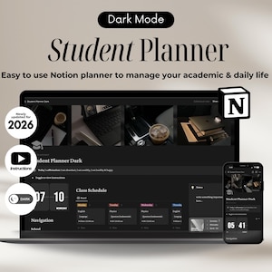 Notion Template Studentenplaner Dunkelmodus, Notion Planner Ästhetik, ultimative Notion Life Planner All in One Notion Academic Digital Planner