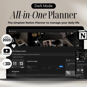 Ultimate Life Planner Notion Dark Mode Notion Life Planner, Notion Planner, All in One Digital Planner, Notion aesthetic Notion Templates