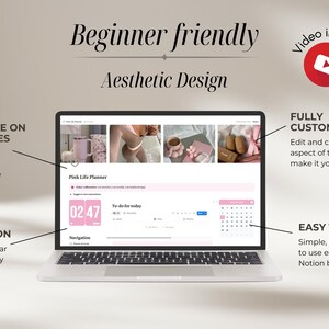 Pink That Girl Notion Template Life Planner, All in One Notion Planner Digital Planner, Aesthetic Pink Pilates and Matcha Notion Template