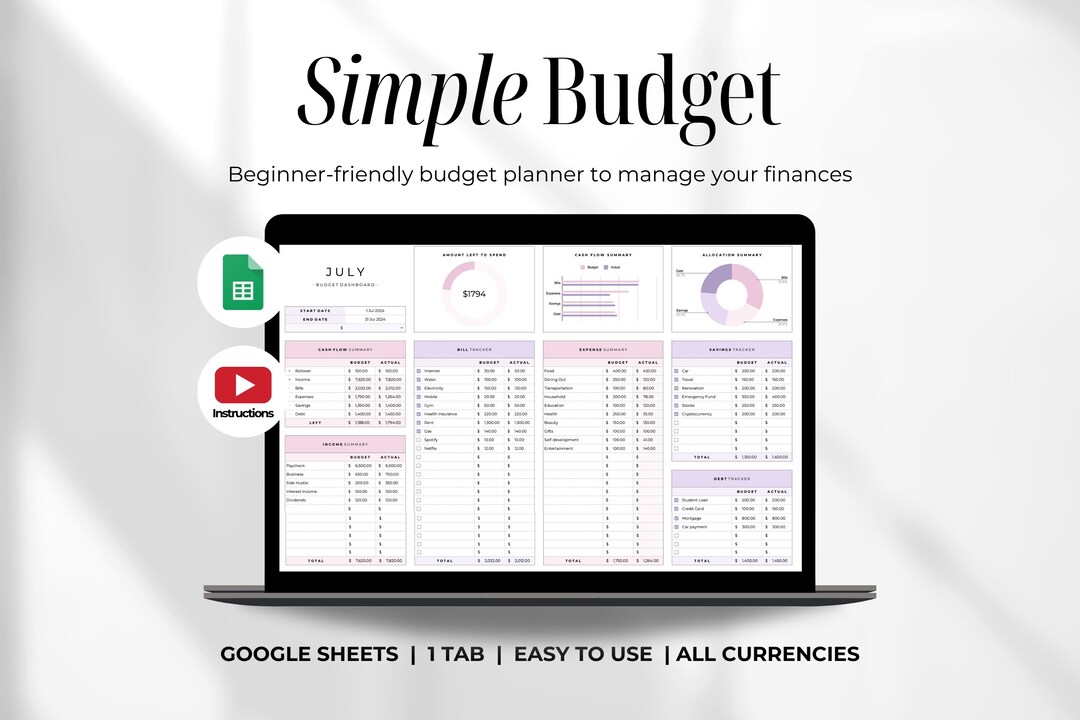 Google Sheets Budget Spreadsheet, Monthly Weekly Paycheck Budget ...