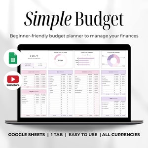 Google Spreadsheets budgetspreadsheet, maandelijkse wekelijkse salarisbudgetplanner, budgetsjabloon financiële planner onkostentracker rekeningtracker