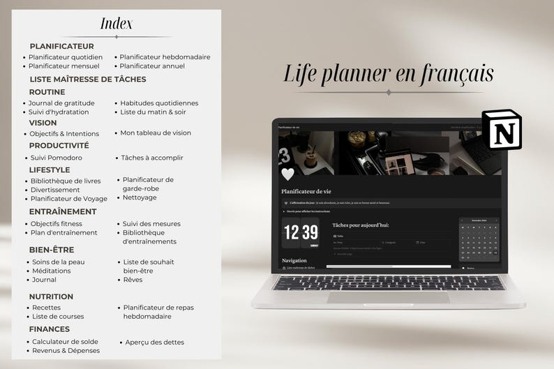 Notion planner on laptop