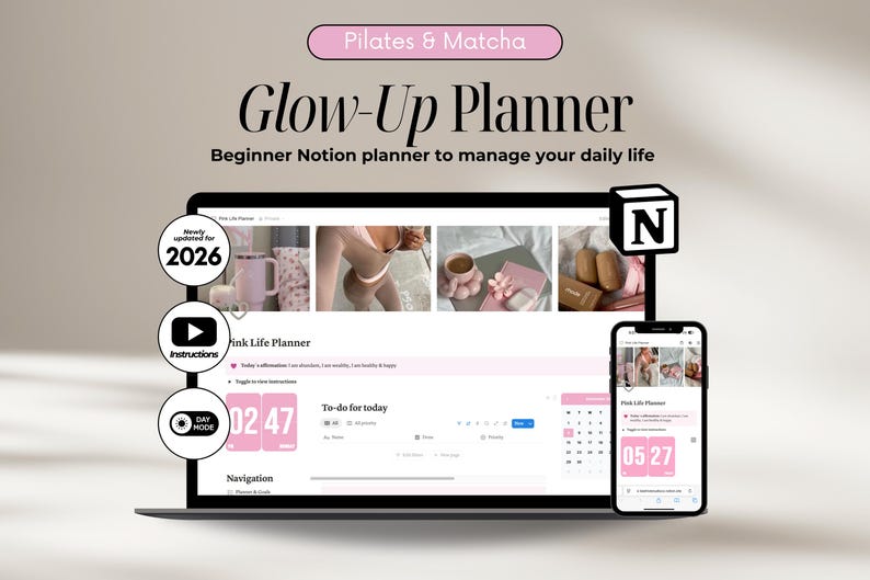 The Ultimate Notion Planner, Notion Template, Notion Planner, Notion Life Planner, Aesthetic Notion Planner, Pink Notion Template
