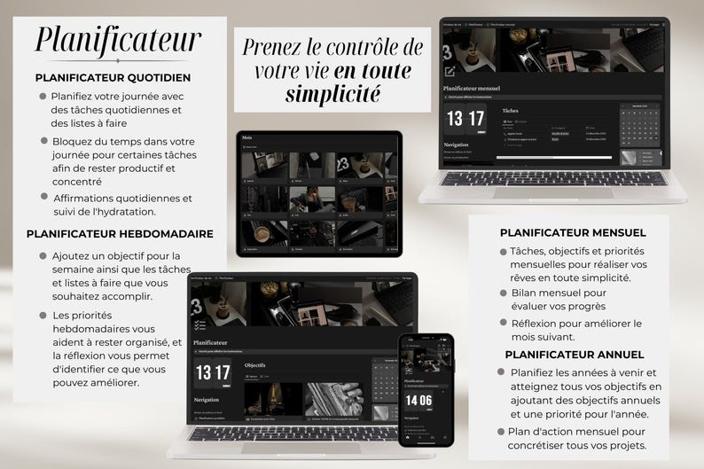 Notion planner on laptop and tablets